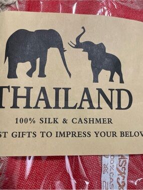 Luxury Thai Silk Cashmere Blend Scarf Elephant Motif Dark Red 70"x 22"inch large